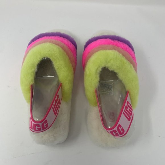 UGG Fluff Yeah 1097169 Slide Slippers Womens 8 White Multi Striped Slip On S0620 - Picture 6 of 9